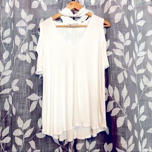 White Choker Cold Shoulder Ribbed Tank